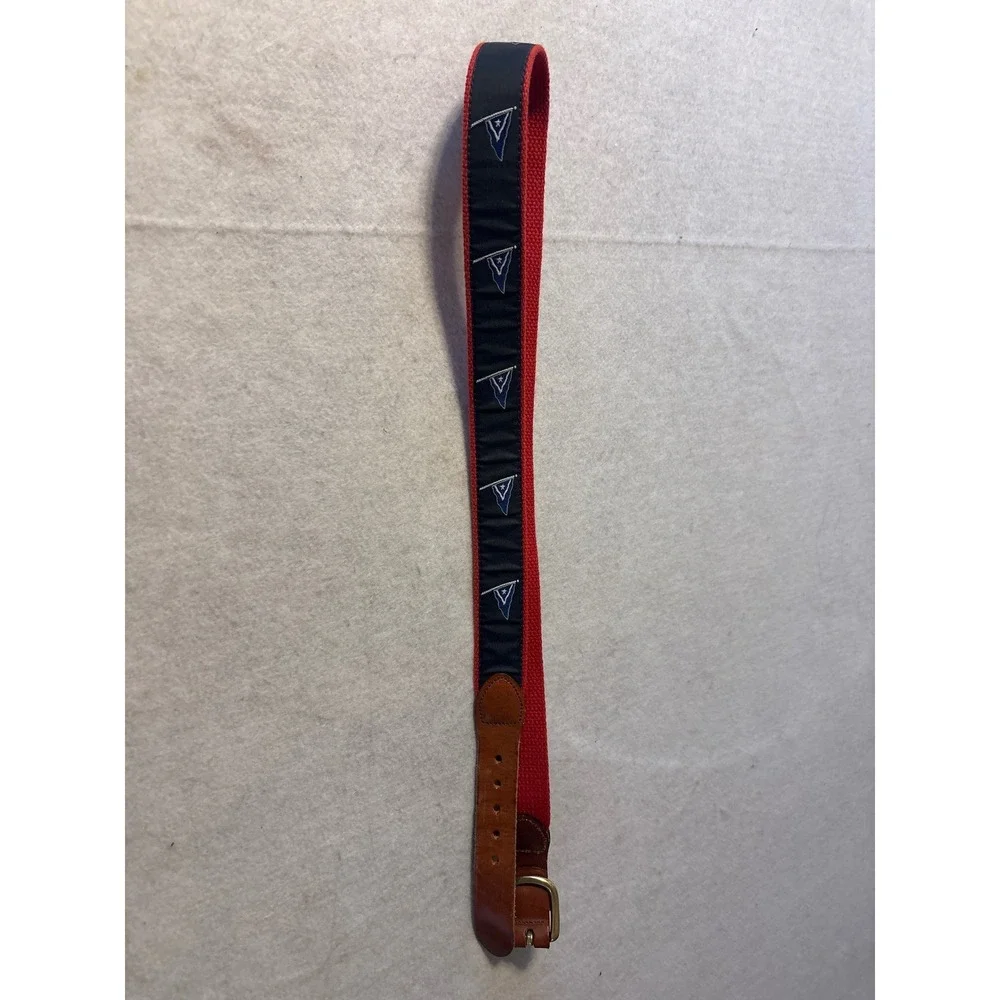 Leather Man Ltd Ribbon Belt Mens 40 Red Navy Nautical Burgee Excellent Preppy